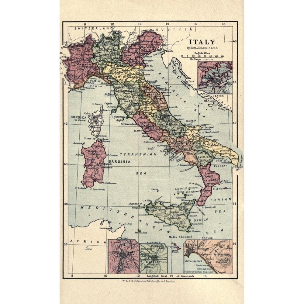 Map A Pilgrimage to Italy 1899 Italy Sicily Sardinia Corsica Poster Print by Map Image 2