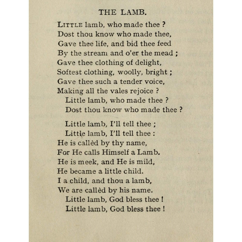 Poems 1905 The Lamb Poster Print by William Blake Image 1