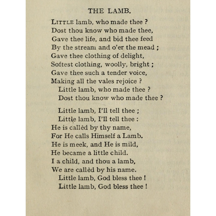 Poems 1905 The Lamb Poster Print by William Blake Image 1