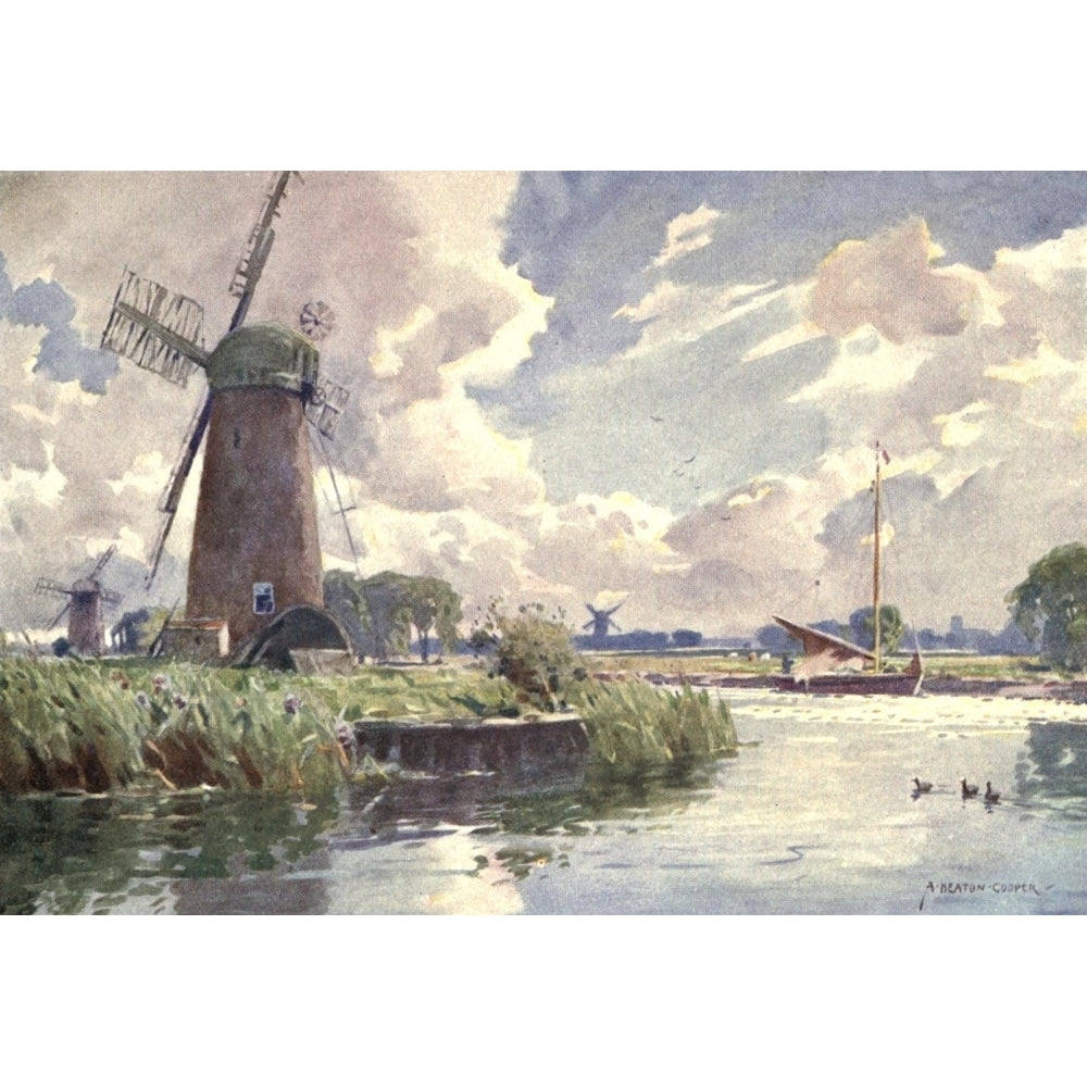 Norfolk and Suffolk 1921 Windmills on the Thurne Poster Print by Alfred Heaton Cooper Image 2