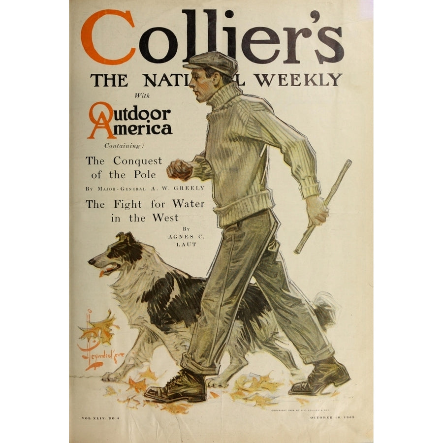 Colliers 1909 Man with dog cover Poster Print by J.C. Leyendecker Image 1