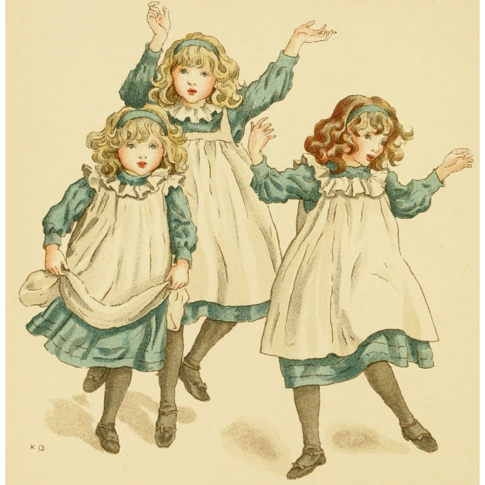 An April Babys Book of Tunes 1900 Three joyful sisters Poster Print by Kate Greenaway Image 2