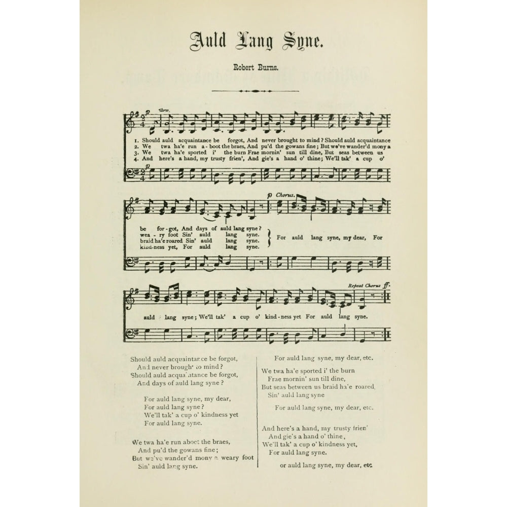 Songs that Never Die 1894 Auld Lang Syne Poster Print by Robert Burns Image 1