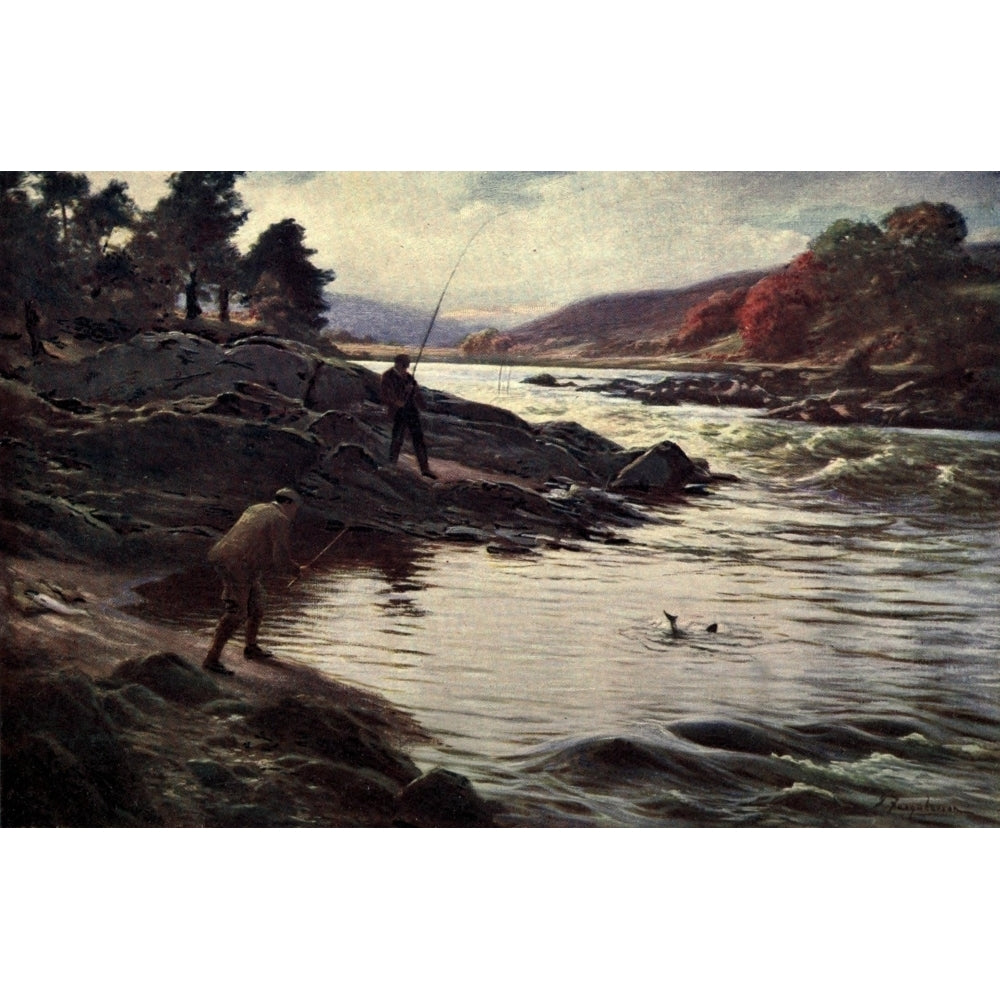 Salmon Fishing 1920 Fishing in the Dee Poster Print by Joseph Farquharson Image 2