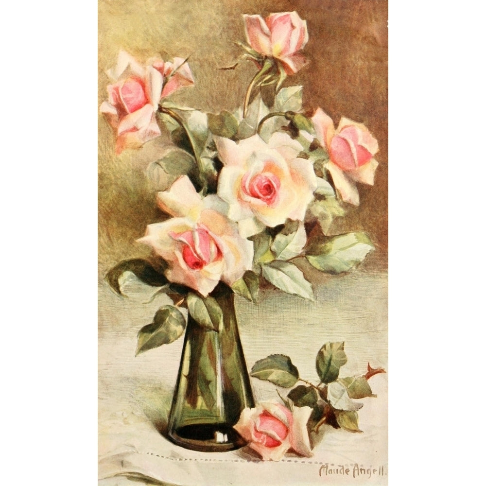 Flower Pictures 1914 Pink Roses in Vase Poster Print by Maude Angell Image 2