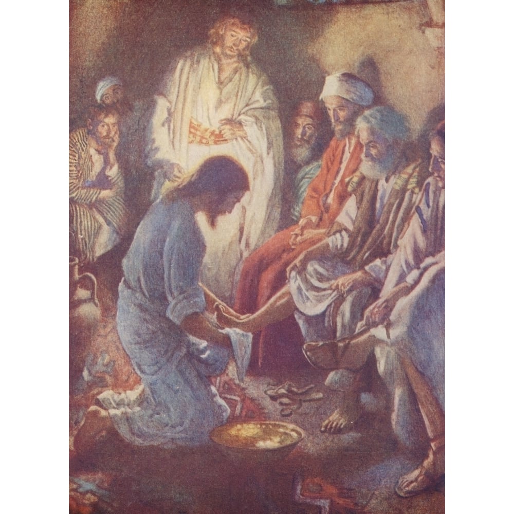 Stories about Jesus 1959 Jesus washing the disciples feet Poster Print by Harold Copping Image 1