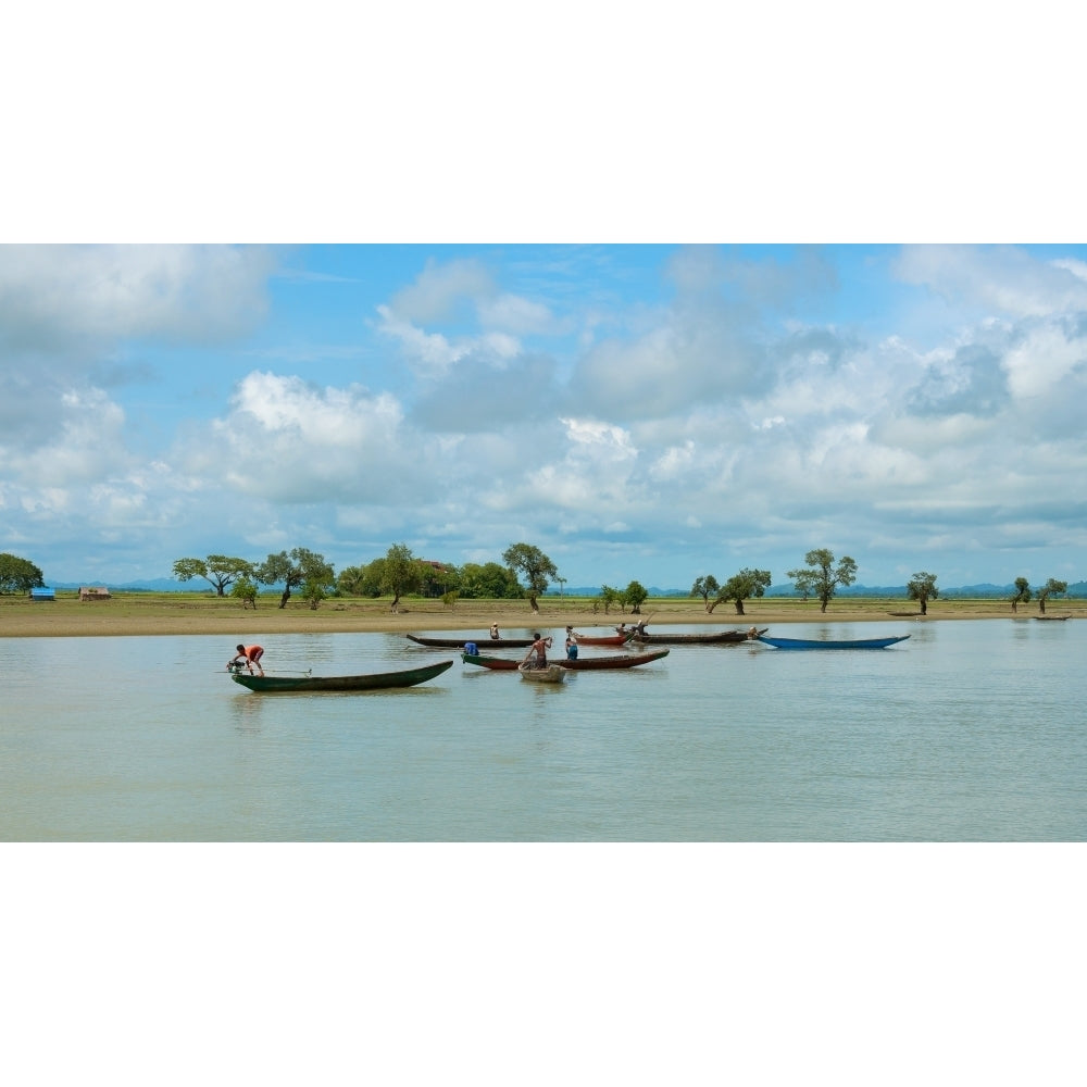 Fisherman in boats Kaladan River Rakhine State Myanmar Poster Print by Panoramic Images Image 1