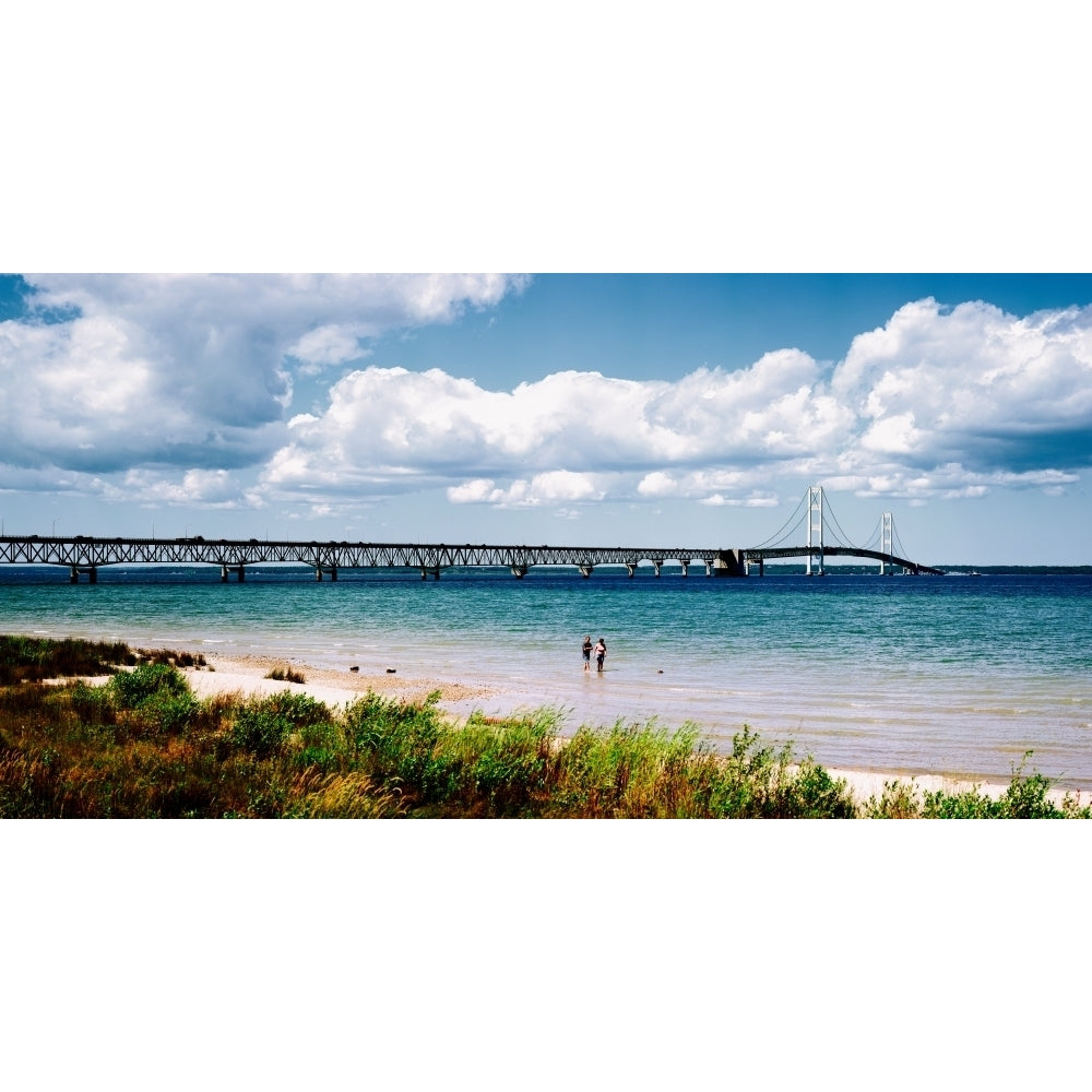 Bridge across a lake Mackinac Bridge Mackinaw City Michigan USA Poster Print Image 2