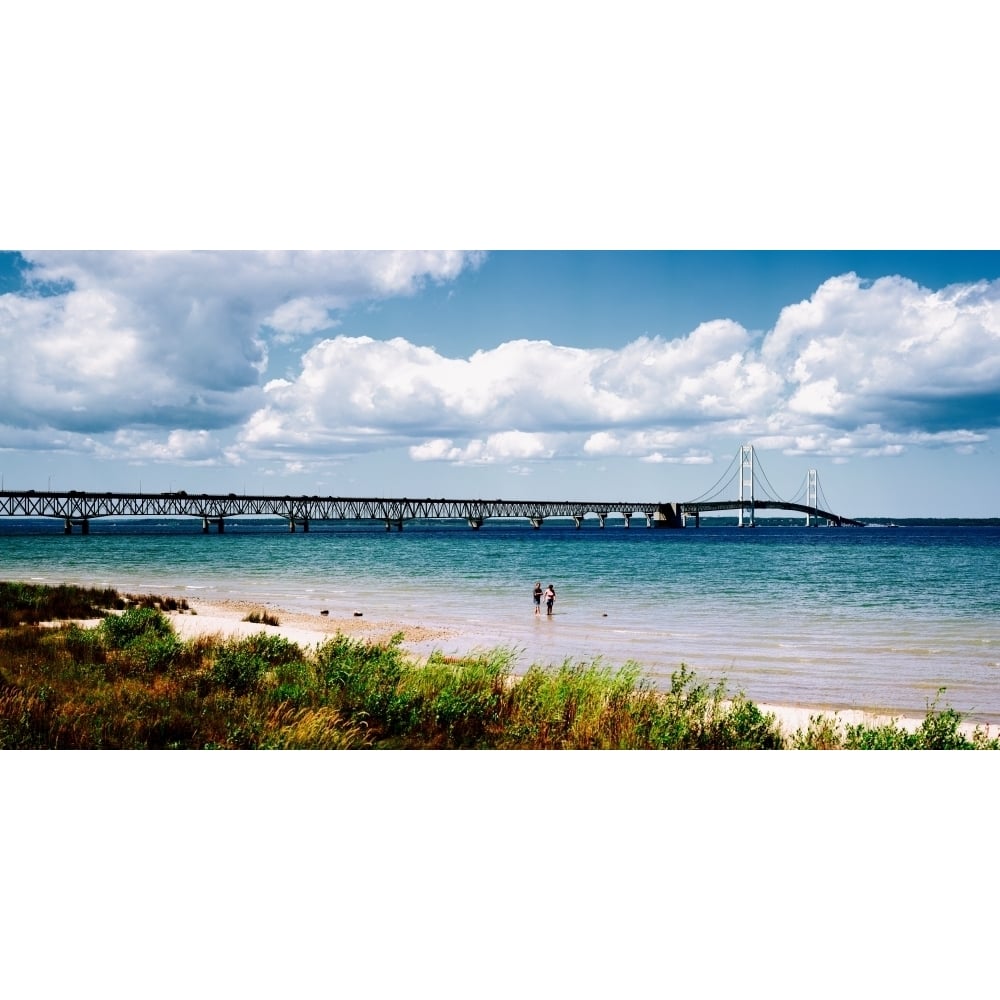 Bridge across a lake Mackinac Bridge Mackinaw City Michigan USA Poster Print Image 1