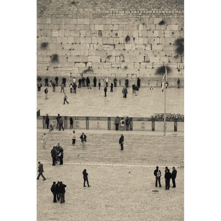 Elevated view of the Western Wall Plaza with people praying at the wailing wall Jewish Quarter Old City Jerusalem Image 1