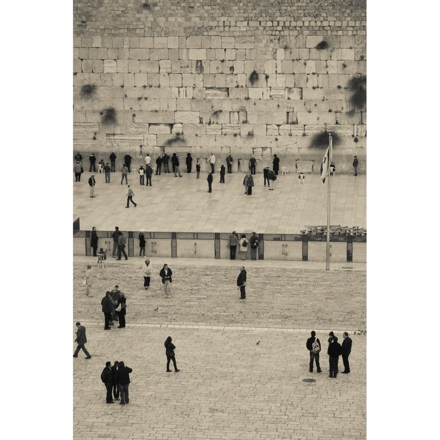 Elevated view of the Western Wall Plaza with people praying at the wailing wall Jewish Quarter Old City Jerusalem Image 1