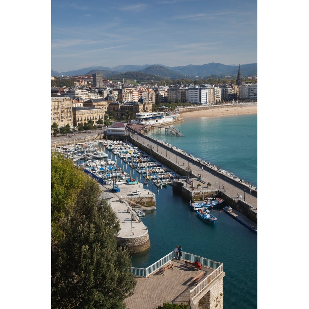 Elevated view of town waterfront San Sebastian Guipuzcoa Province Basque Country Region Spain Print by Panoramic Image 2