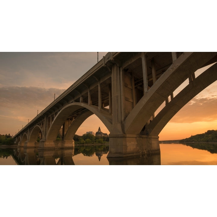 Broadway Bridge spans the South Saskatchewan River Saskatoon Saskatchewan Canada Poster Print Image 1