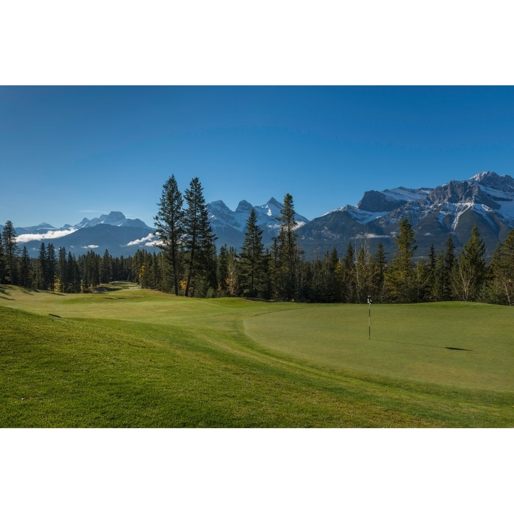 View of the Silvertip Golf Course Mount Lougheed Three Sisters Canmore Alberta Canada Poster Print Image 1