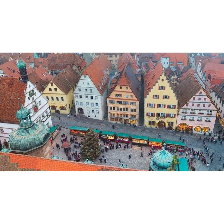 Overhead view of the Christmas Market Rothenburg Bavaria Germany Poster Print Image 2