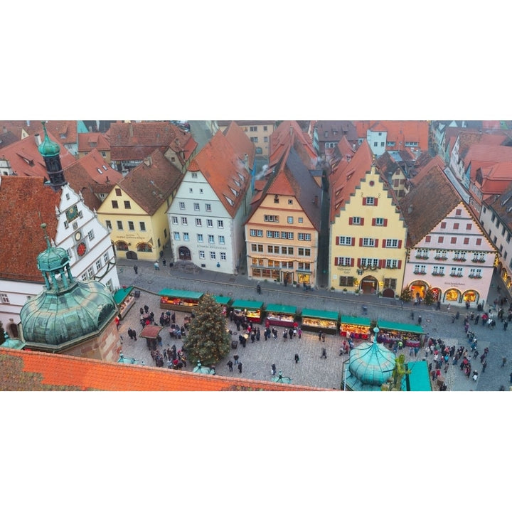 Overhead view of the Christmas Market Rothenburg Bavaria Germany Poster Print Image 1