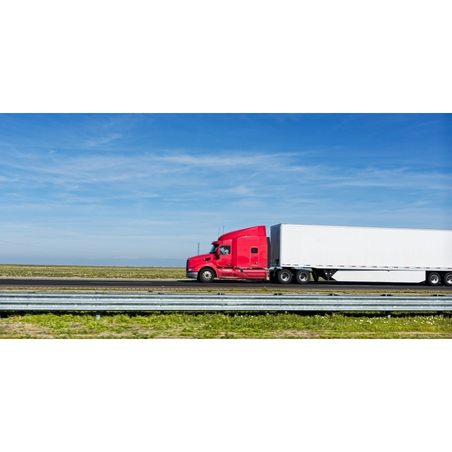 Semi truck moving on the highway US Interstate 5 California USA Poster Print Image 1