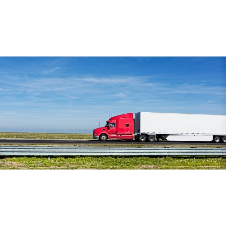 Semi truck moving on the highway US Interstate 5 California USA Poster Print Image 2