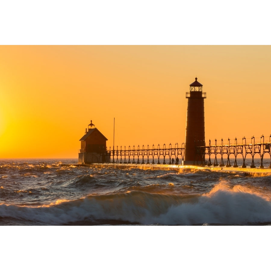 Lighthouse on the jetty at dusk Grand Haven South Pierhead Inner Lighthouse Lake Michigan Grand Haven Ottawa County Mich Image 1