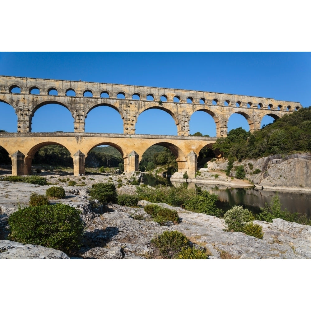 Pont du Gard Vers Pont-du-Gard Gard Department Languedoc-Roussillon France. Roman aqueduct crossing Gardon River. Image 1