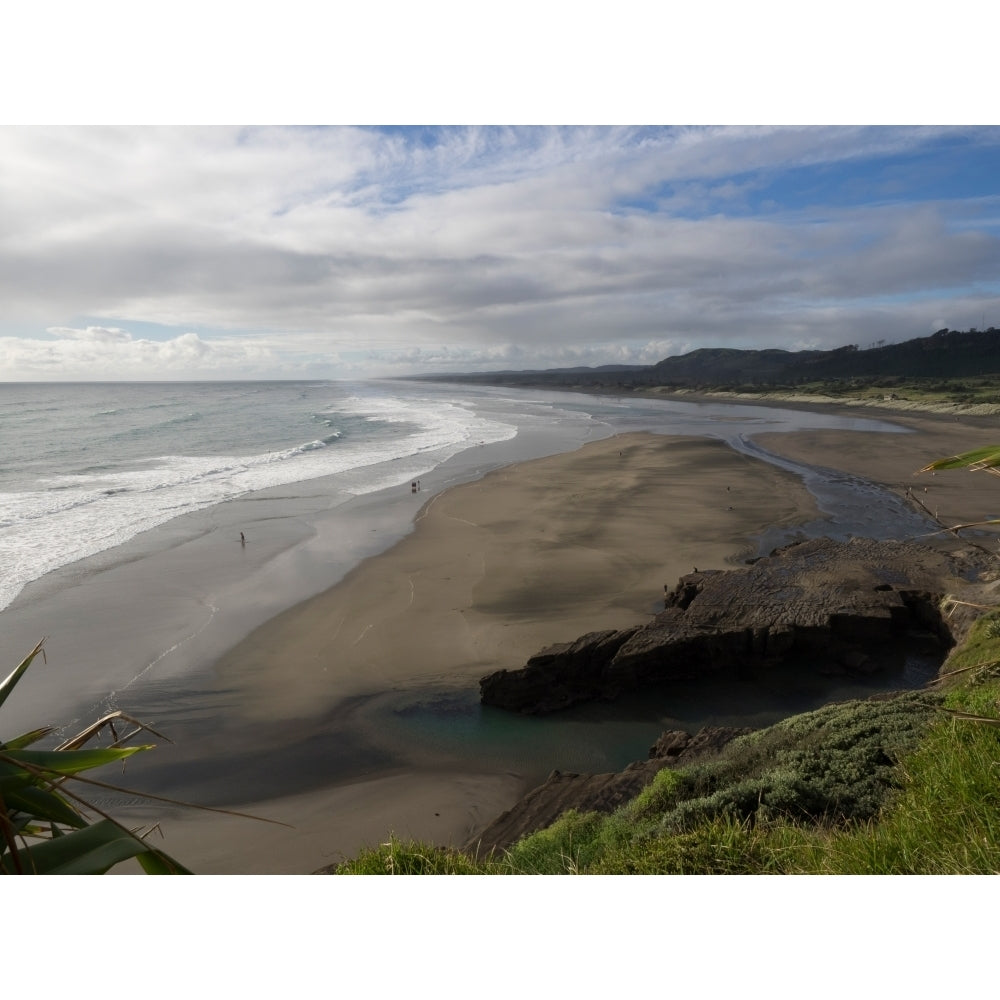 Elevated view of beach against cloudy sky Muriwai Auckland North Island Zealand Poster Print Image 2