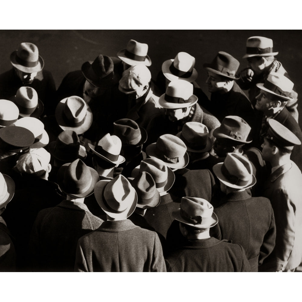 1930s-1940s Elevated View Of Group Crowd Of Men All Wearing Hats Poster Print By Vintage Collection Image 1