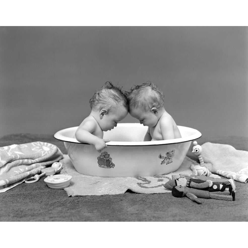 1930s Two Twin Babies In Bath Tub Looking Down Poster Print By Vintage Collection Image 1