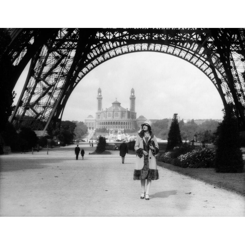 1920s Woman Walking Under The Eiffel Tower With The Trocadero In Background Paris France Print By Vintage Collection Image 1