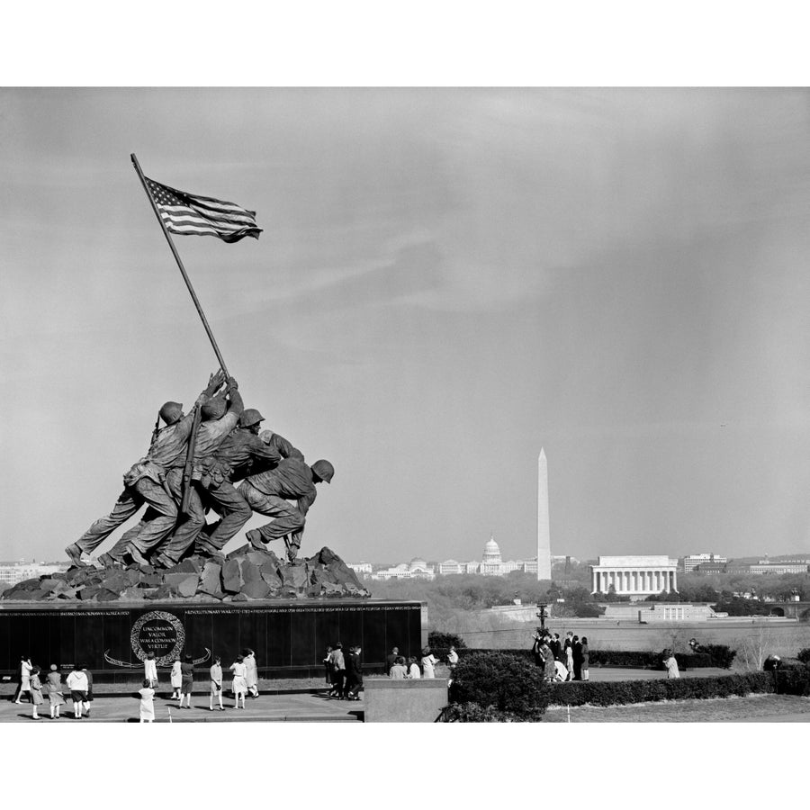 1960s Marine Corps Monument In Arlington With Washington Dc Skyline In Background Print By Vintage Collection Image 1