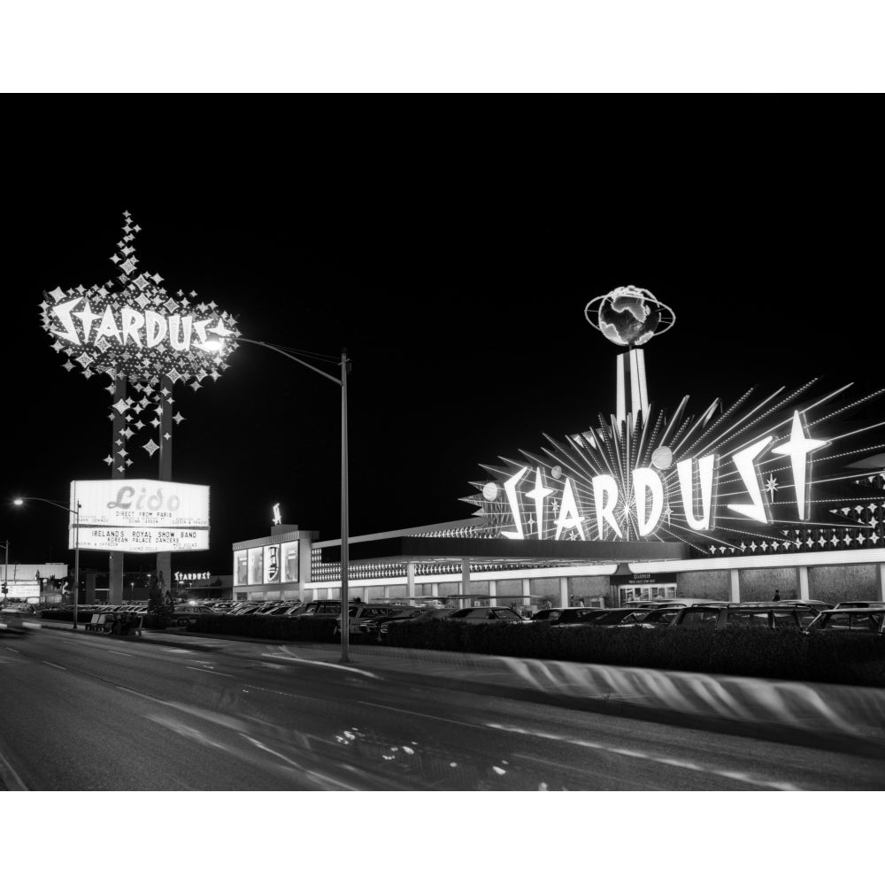 1960s Night Scene Of The Stardust Casino Las Vegas Nevada Usa Poster Print By Vintage Collection Image 1