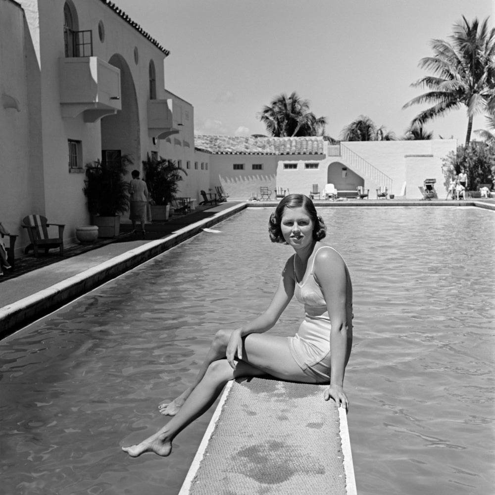 1930s Woman On Pool Diving Board Palm Tree Poster Print By Vintage Collection Image 1