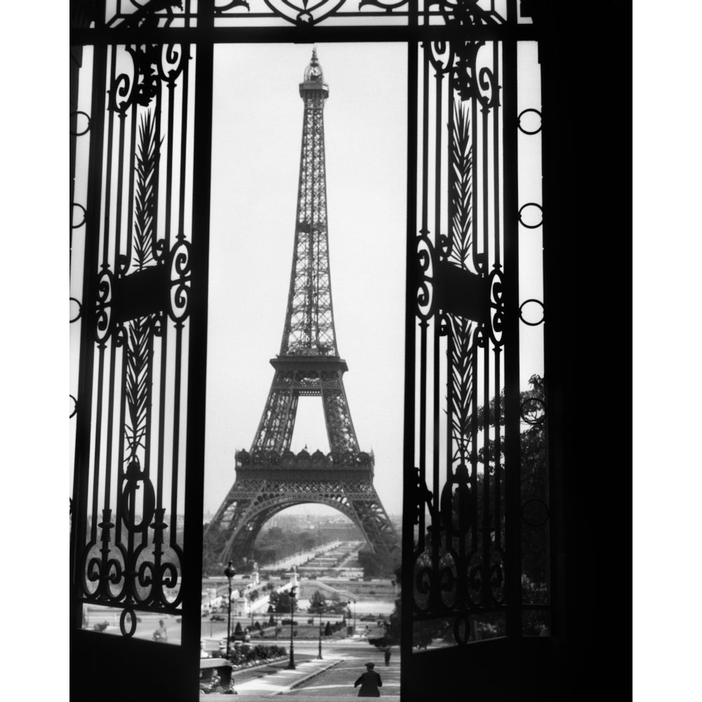 1920s Eiffel Tower Built 1889 Seen From Trocadero Wrought Iron Doors Paris France Print By Vintage Collection Image 1