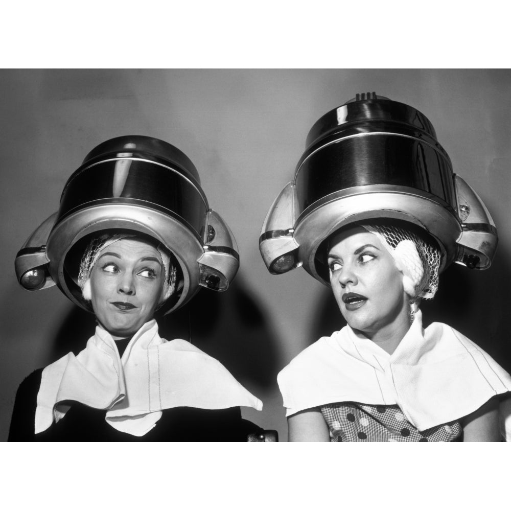 1950s Two Women Sitting Together Gossiping Under Hairdresser Hair Dryer Poster Print By Vintage Collection Image 1