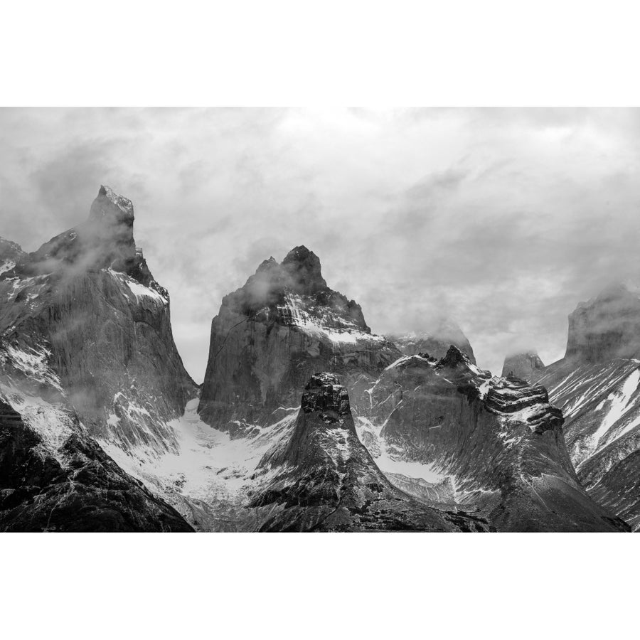 Clouds over snowcapped mountains Torres del Paine National Park Magallanes Region Patagonia Chile Print by Panoramic Image 1