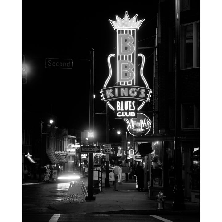 Neon sign lit up at night B. B. Kings Blues Club Memphis Shelby County Tennessee USA Print by Panoramic Images Image 1