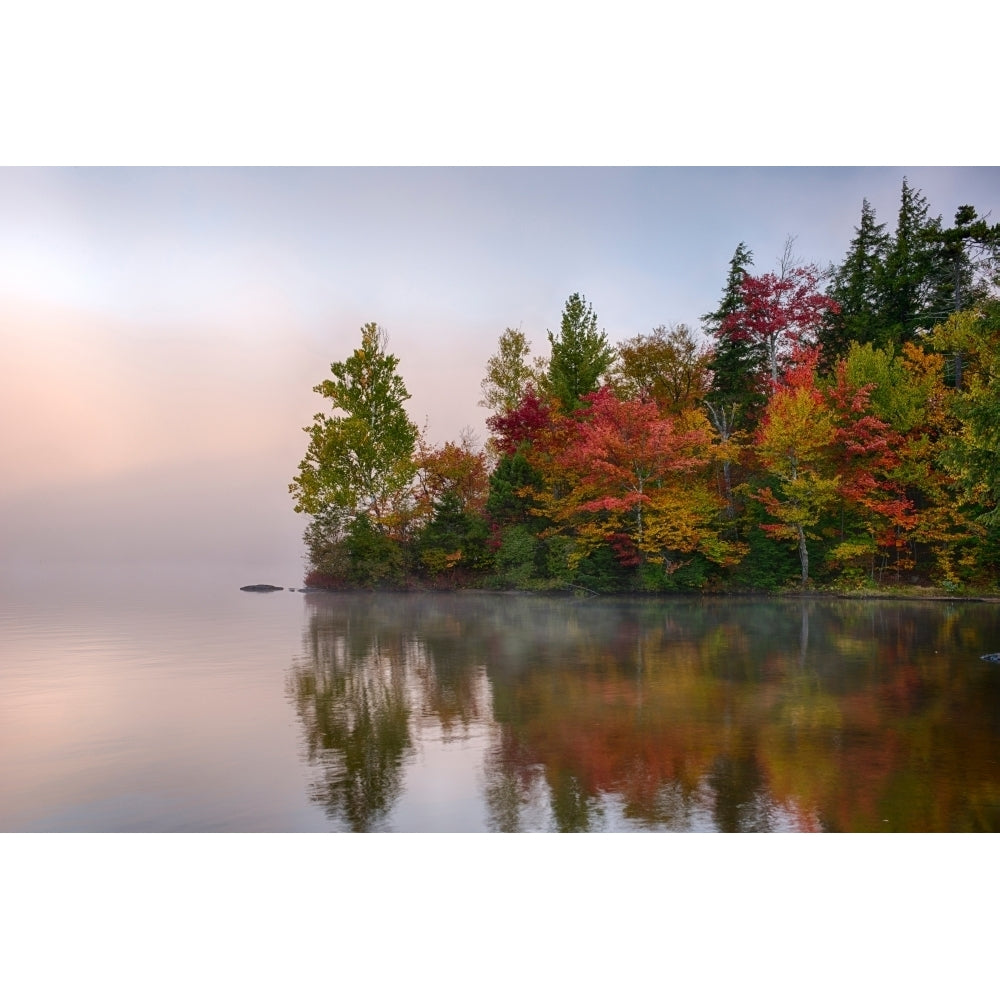 Reflection of trees on water Seventh Lake Adirondack Mountains State Park York State USA Print by Panoramic Image 1