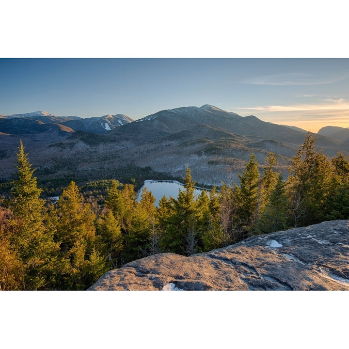 Lake surrounded by mountains Heart Lake Algonquin Peak Adirondack Mountains State Park York State USA Print by Image 1