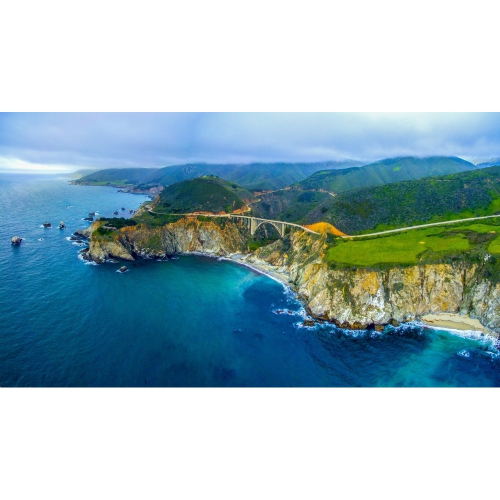 Aerial view of Bixby Creek Bridge at Pacific Coast Big Sur California USA Poster Print by Panoramic Images Image 1