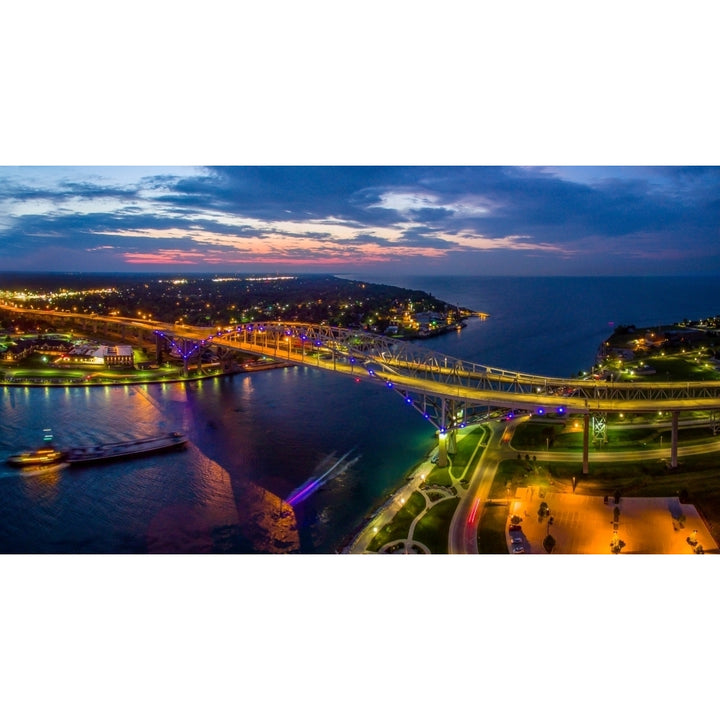 Blue Water Bridge at dusk Port Huron Michigan USA Poster Print by Panoramic Images Image 1