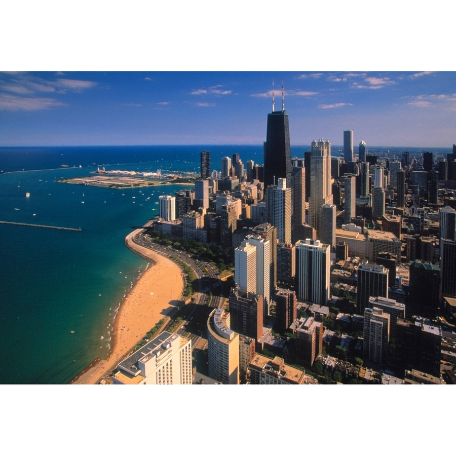 Aerial view of Oak Street Beach and Gold Coast skyline Chicago Cook County Illinois USA Print by Panoramic Images Image 1