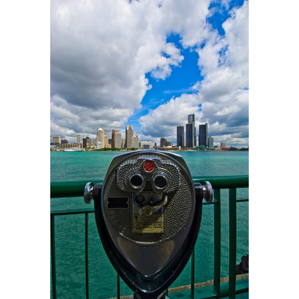 Coin-operated binoculars against cityscape at waterfront Detroit Wayne County Michigan USA Print by Panoramic Images Image 2