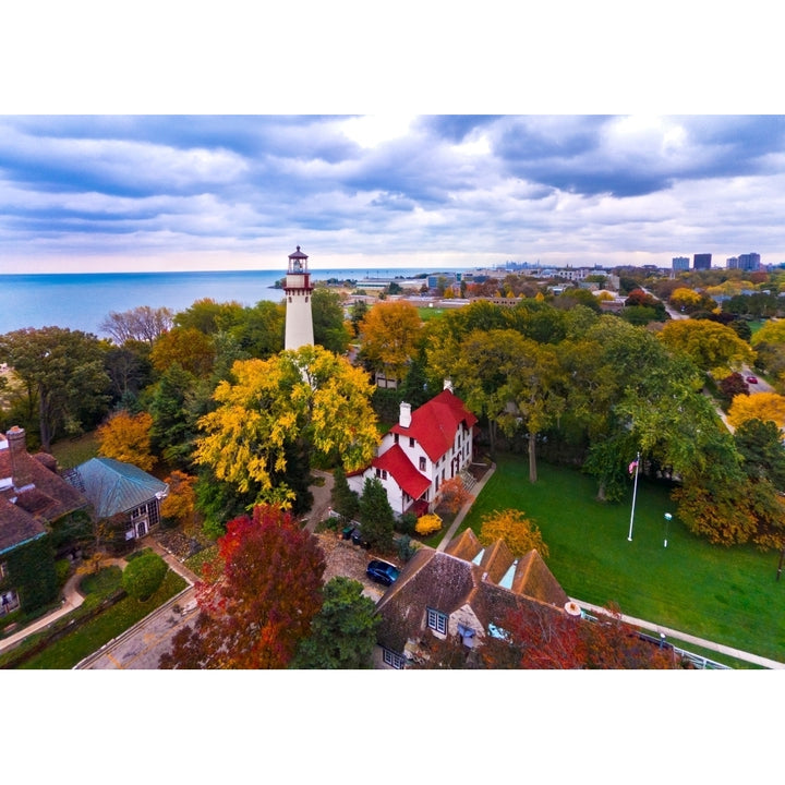 Elevated view of Grosse Point Lighthouse in Evanston Cook County Illinois USA Print by Panoramic Images Image 2