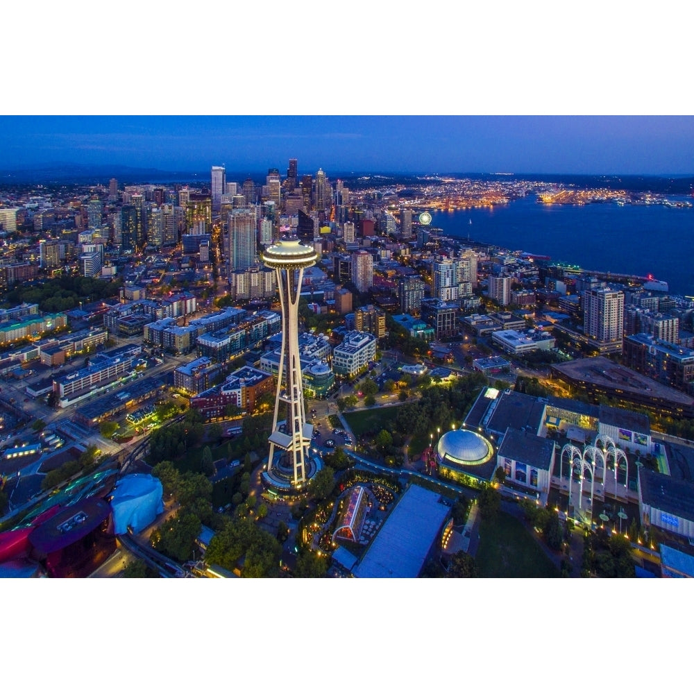 Aerial view of Skyline with Space Needle in Seattle King County Washington State USA Print by Panoramic Images Image 2