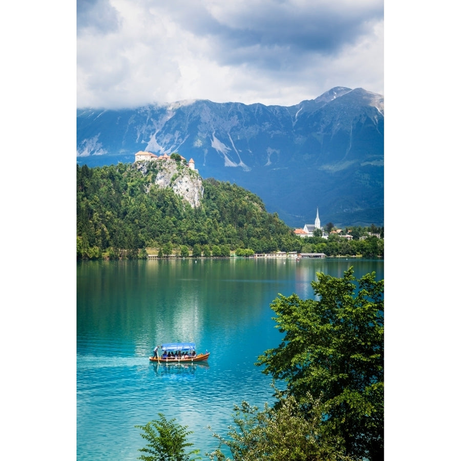 Lake Bled Upper Carniola Slovenia. Bled Castle seen across the lake. The town of Bled in the background. Print by Image 1