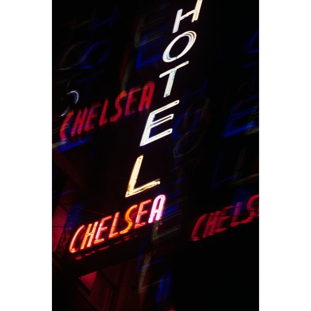 2000s Multiple Exposure Neon Sign Hotel Chelsea York City York Usa Poster Print By Vintage Collection Image 1