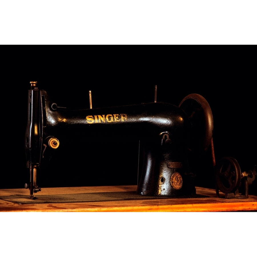 Antique Singer Sewing Machine On Wooden Cabinet Poster Print By Vintage Collection Image 1