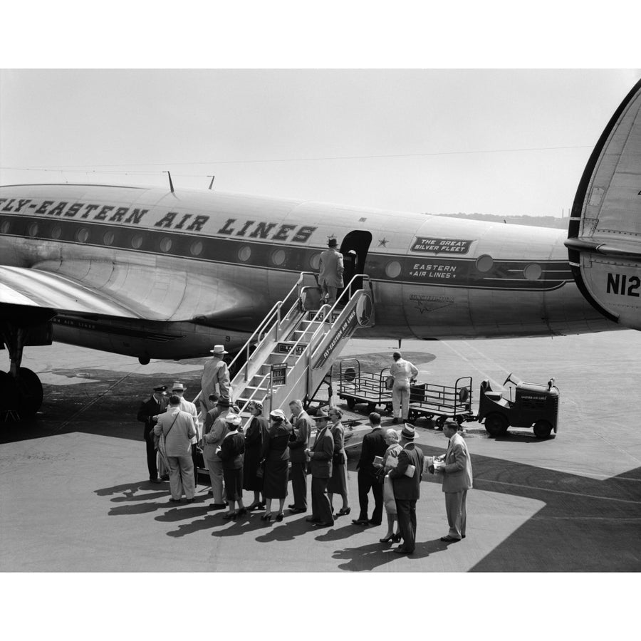 1950s Group Of Passengers Boarding Commercial Propeller Airplane Washington Dc Print By Vintage Collection Image 1