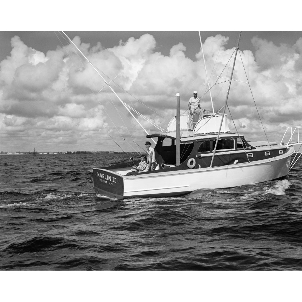 1950s Group Of 3 Men Trolling Off Of Fishing Boat In Gulf Stream Poster Print By Vintage Collection Image 1