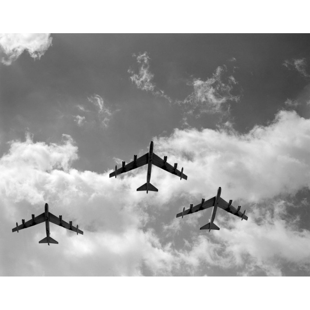 1950s Three B-52 Stratofortress Bomber Airplanes In Flight Formation As Seen From The Ground Directly Over Head Print By Image 1