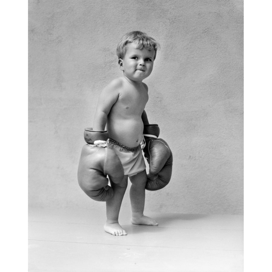 1930s Baby Boy Toddler Wearing Oversize Boxing Gloves Poster Print By Vintage Collection Image 1